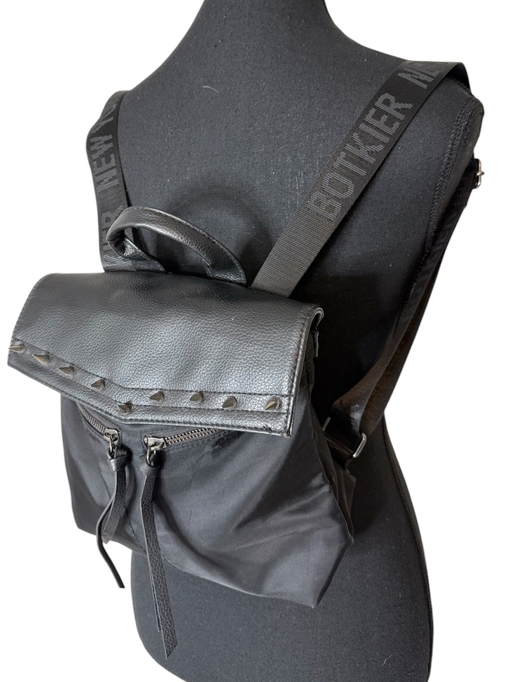 BOTKIER Black Trigger Mini Backpack Faux Leather Canvas Studded Spikes Punk
